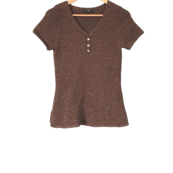 Vintage Tops - Vintage Jana brown knit short sleeve shirt size medium